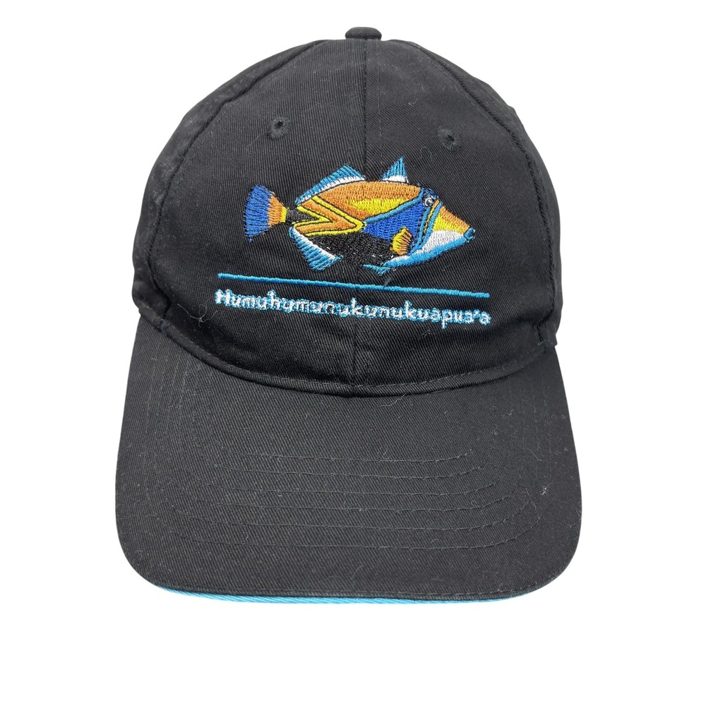 HumuHumuNukuNukuApua'a Hat Cap Strap Back Black Fish Embroidered Hawaii Mens
